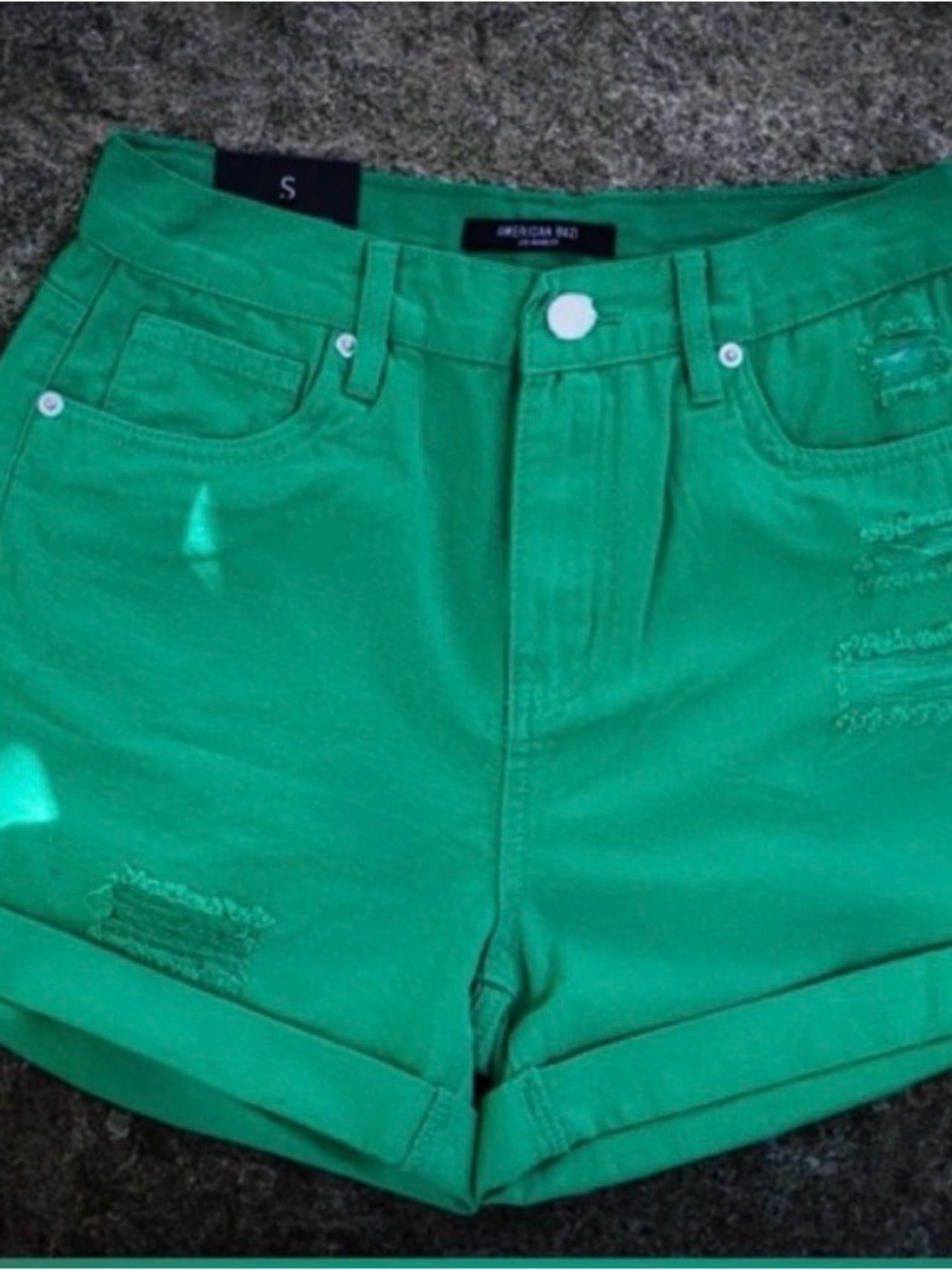 American Bazi Green Distressed Shorts RSS-8473 Size S